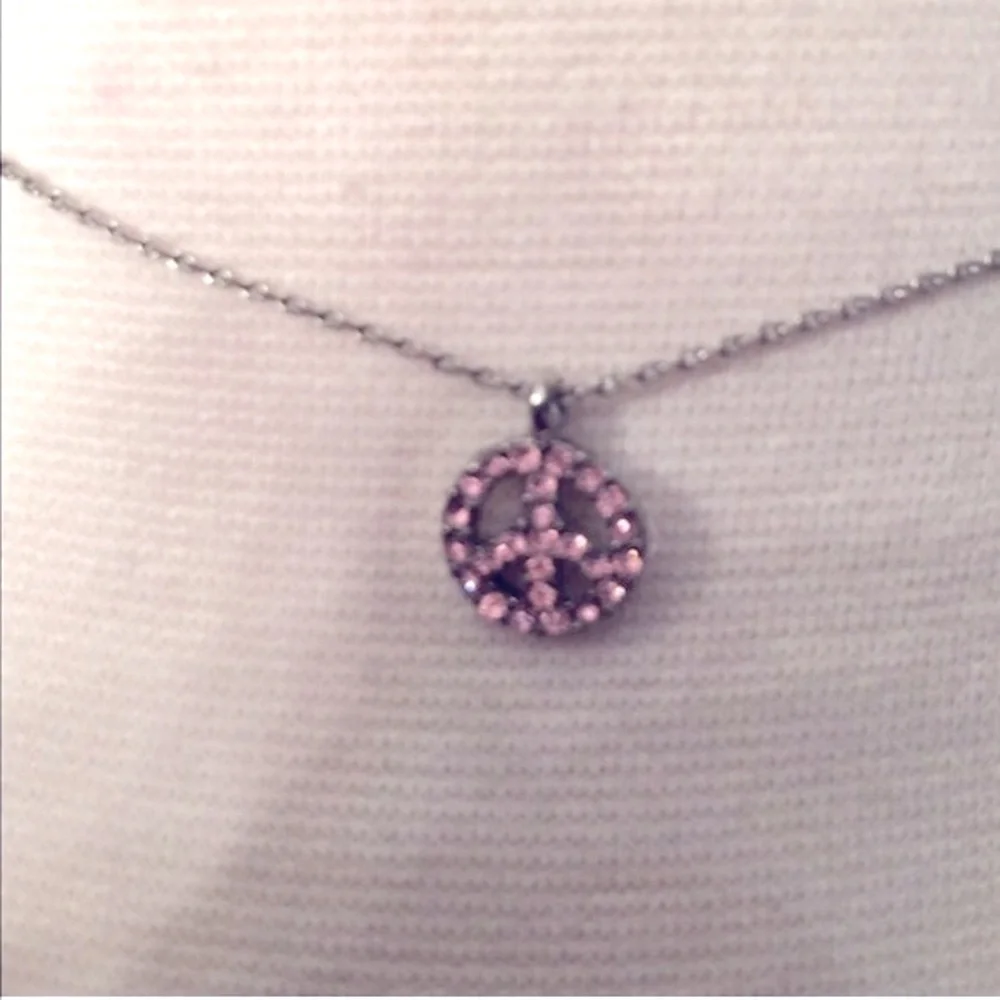 Pink Crystal Peace Sign Pendant Necklace